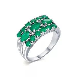 Кольцо 104873-075-0019 Агат зеленый овал 4*6, Агат зеленый круг 3