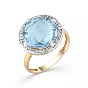 106701-002-0039 Кольцо (Ag 925) Фианит бесцветный круг 1, Топаз голубой круг бриолет 12