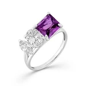 106757-001-0019 Кольцо (Ag 925) Фианит бесцветный овал 6*8, Фианит бесцветный маркиз 4*8, Аметист фиолетовый квадрат 8